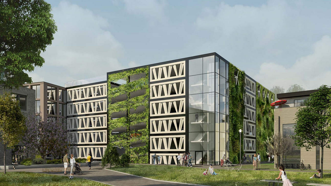 Oude windturbinebladen ingezet voor bouw parkeergarage